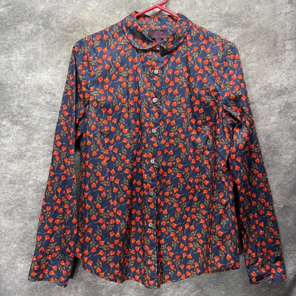 J. Crew Tops - J.Crew Liberty Art Fabric Button Down Shirt Size 10 Floral Navy Peter Pan Collar